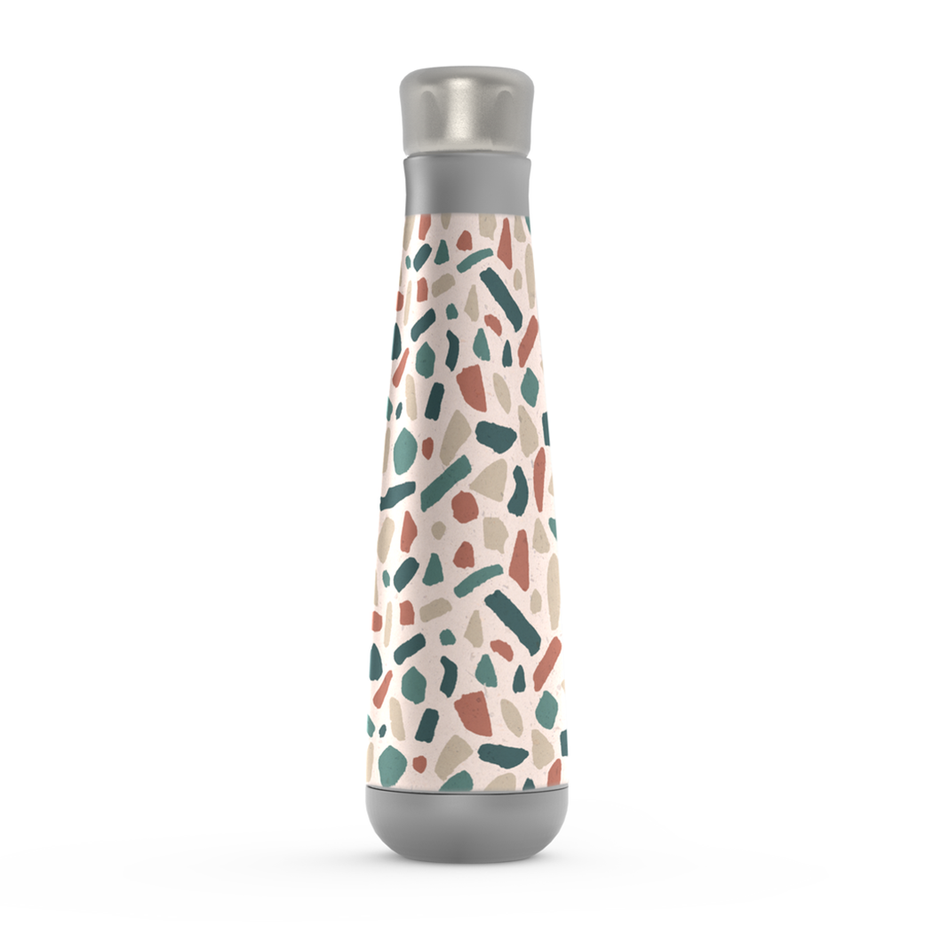 Warm Terrazzo Water Bottle in stylish design, made of stainless steel with a screw-on lid, showcasing its vibrant terrazzo pattern.