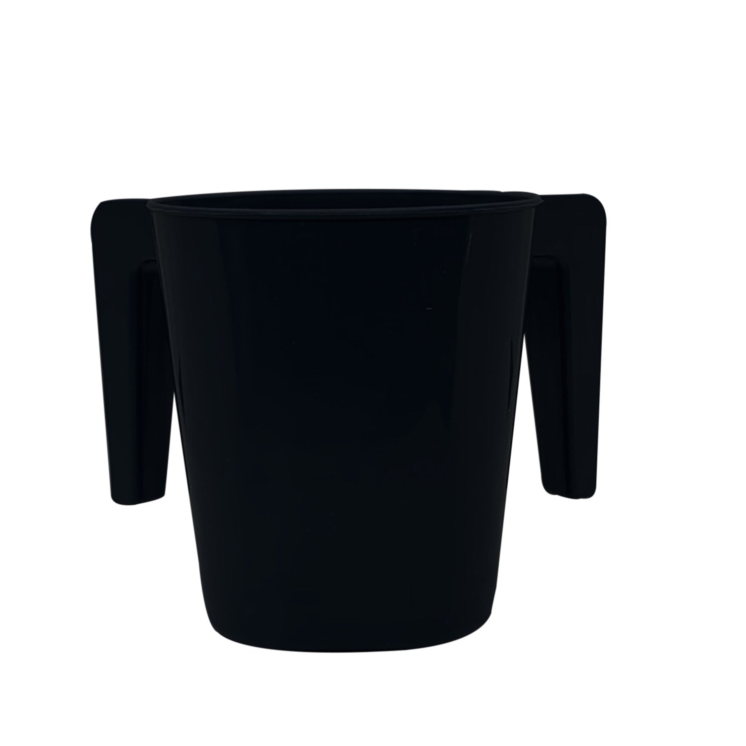 Black plastic wash cup, 5 inches high, stylish and durable.