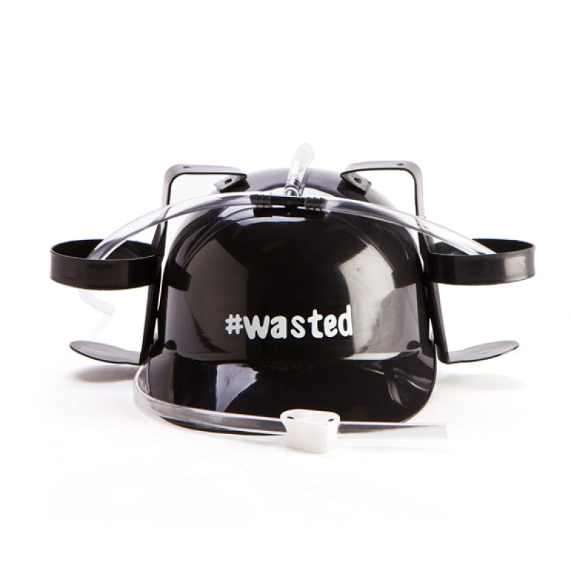 Stylish black drinking hat featuring #wasted print, perfect for parties and social media.