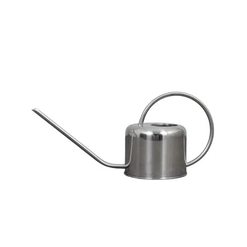 A sleek 0.9L stainless steel watering can with a long spout, perfect for indoor gardening.