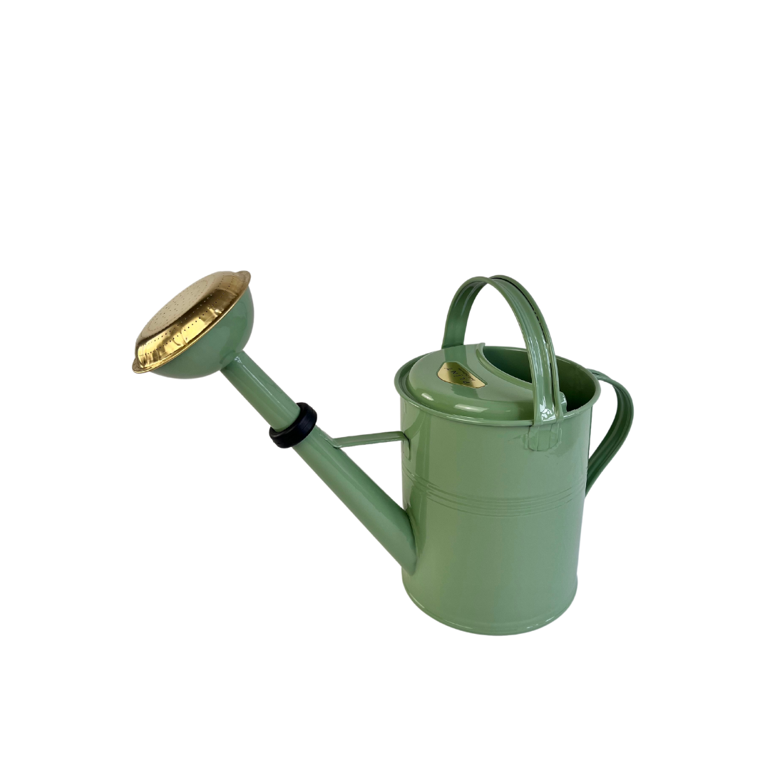 A sturdy 5-liter watering can made of hot-dip galvanized metal, featuring a rough finish and ergonomic design for easy handling.