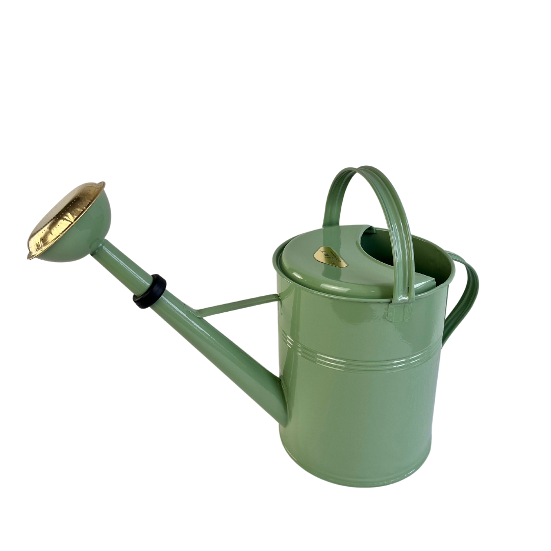 A sturdy 9-liter watering can made of hot-dip galvanized metal, featuring a rough finish and strong welds, ideal for indoor and outdoor use.