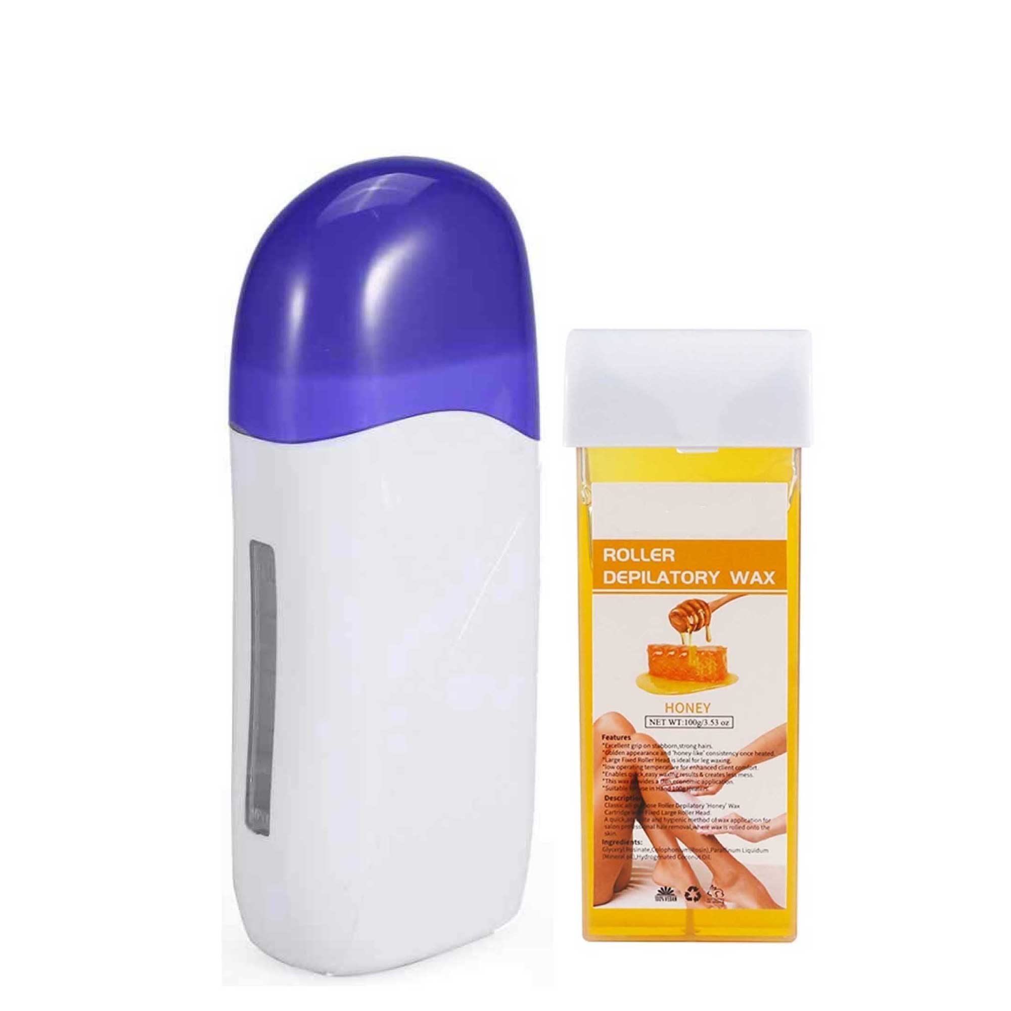 Wax Roll On Heater Warmer with Waxing Cartridge for hair removal, featuring automatic heating and a sleek design for easy use.