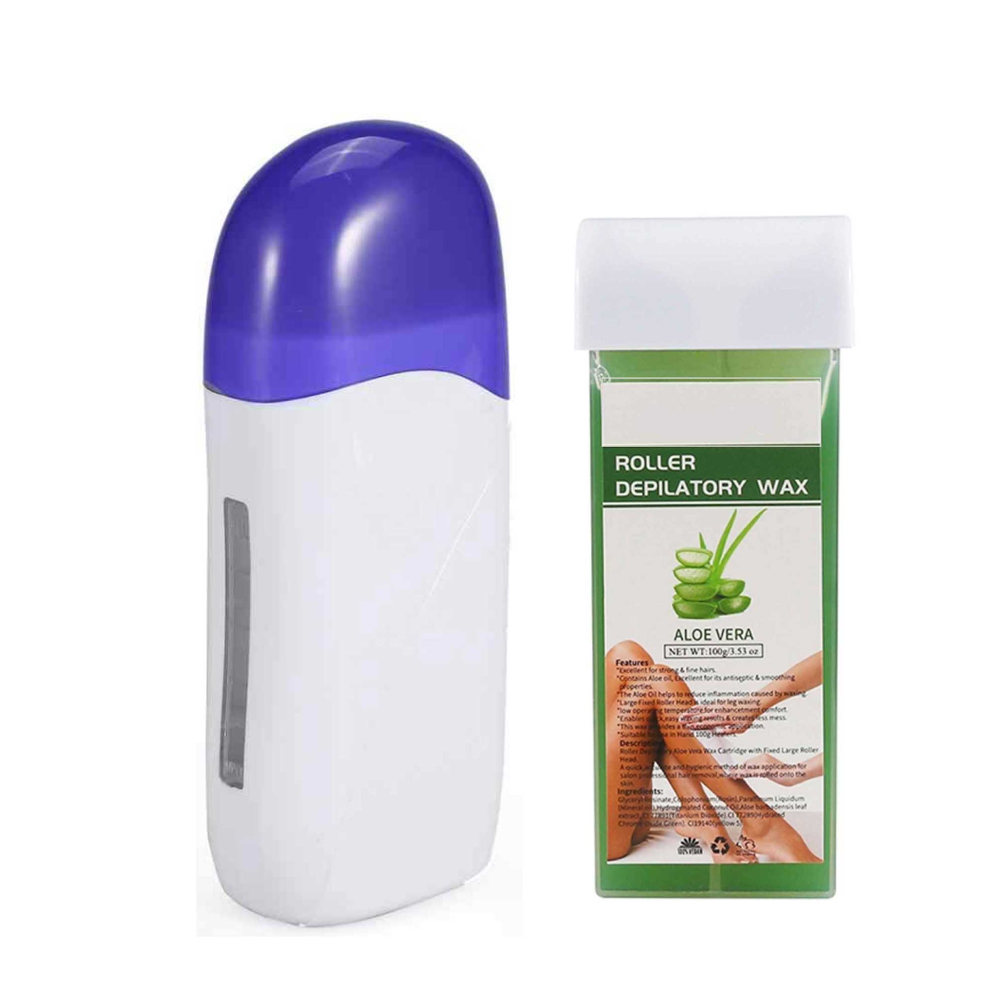 Wax Roll On Heater Warmer with Waxing Cartridge for hair removal, featuring automatic heating and a sleek design for easy use.