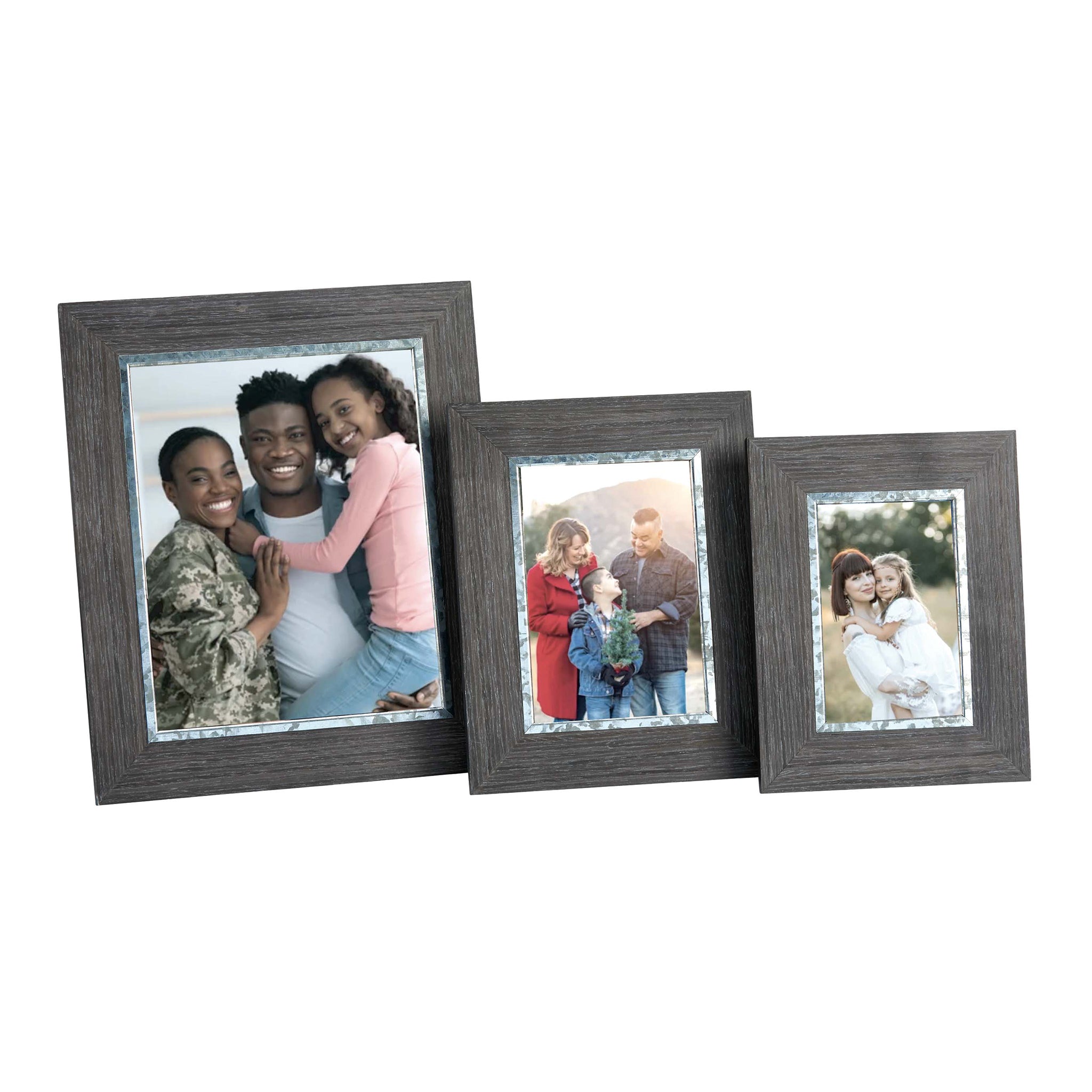 Weathered Grey 4" x 6" wood frame with galvanized steel border, perfect for displaying cherished photos.