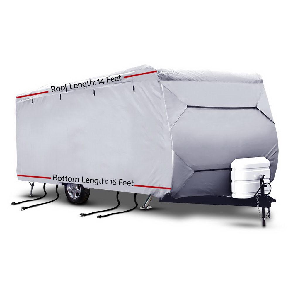 Weisshorn 14-16ft Caravan Cover showcasing its 4-layer design, water-resistant and UV stable features, ideal for protecting campervans.