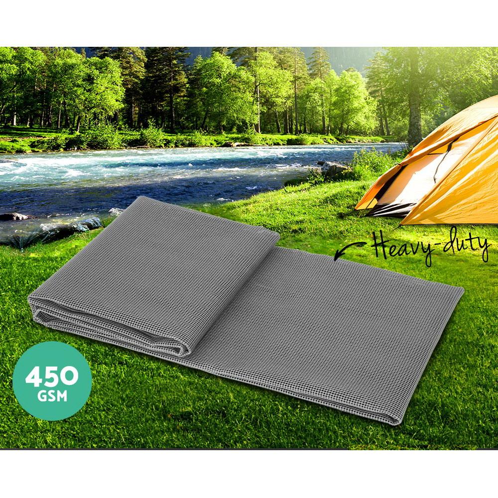 Weisshorn 3 X 2.5M Annex Floor Mat in grey, showcasing its heavy-duty foamed PVC material and non-slip surface, ideal for outdoor use.