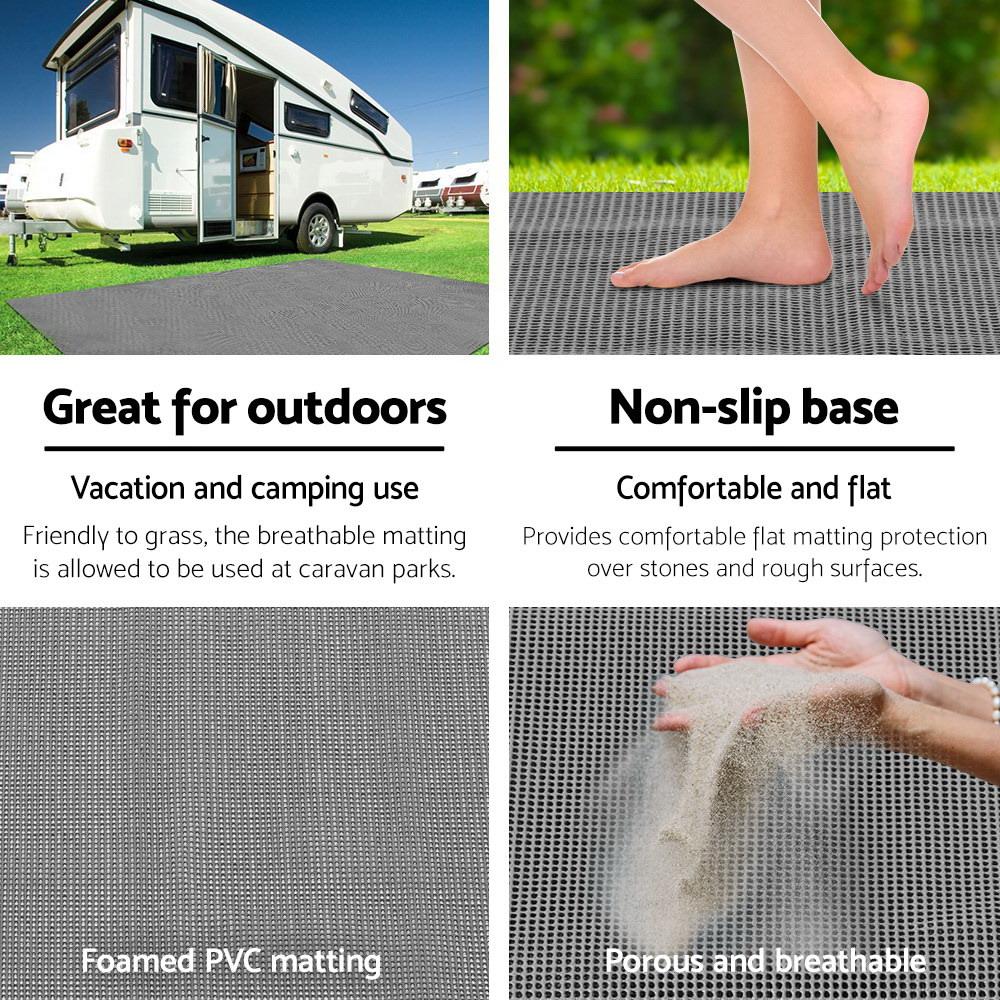 Weisshorn 3 X 2.5M Annex Floor Mat in grey, showcasing its heavy-duty foamed PVC material and non-slip surface, ideal for outdoor use.