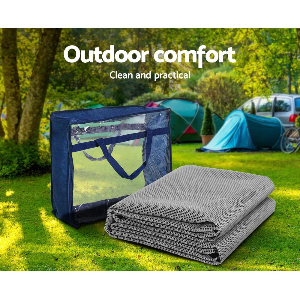 Weisshorn 5 X 2.5M Annex Floor Mat in grey, showcasing its durable and non-slip surface, perfect for outdoor activities.