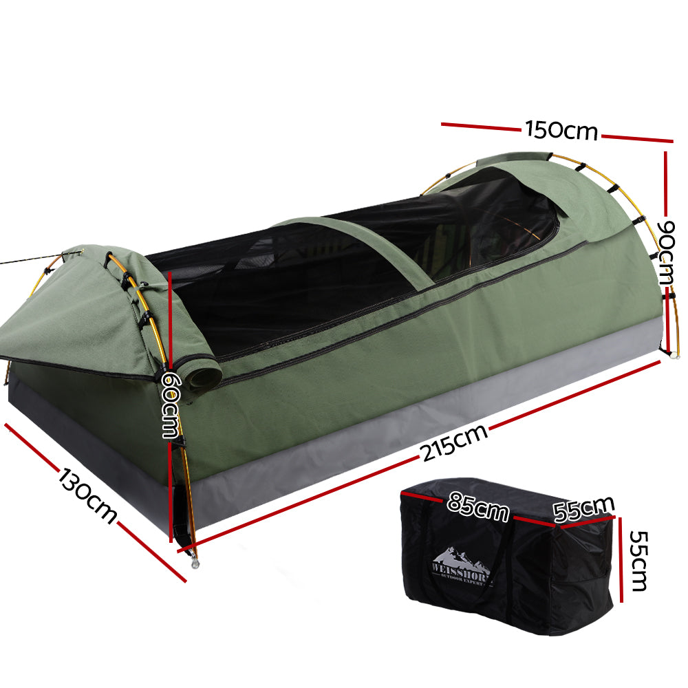 Weisshorn Double Swag Camping Tent in Celadon color, showcasing its durable canvas material and spacious design.