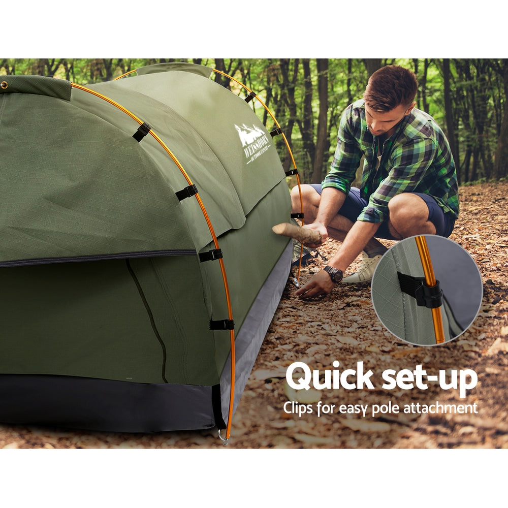 Weisshorn Double Swag Camping Tent in Celadon color, showcasing its durable canvas material and spacious design.