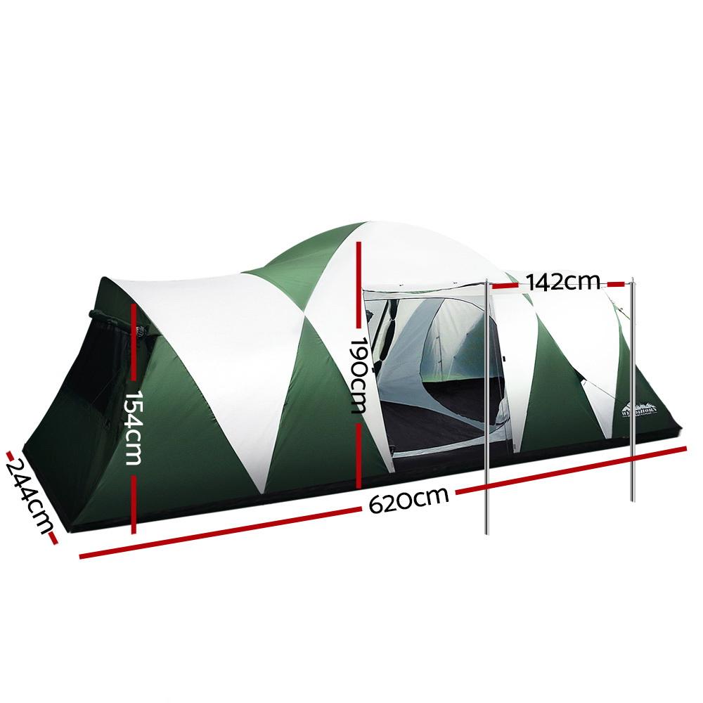 Weisshorn 12-person family camping tent set up in a scenic outdoor location, showcasing its spacious design and durable construction.