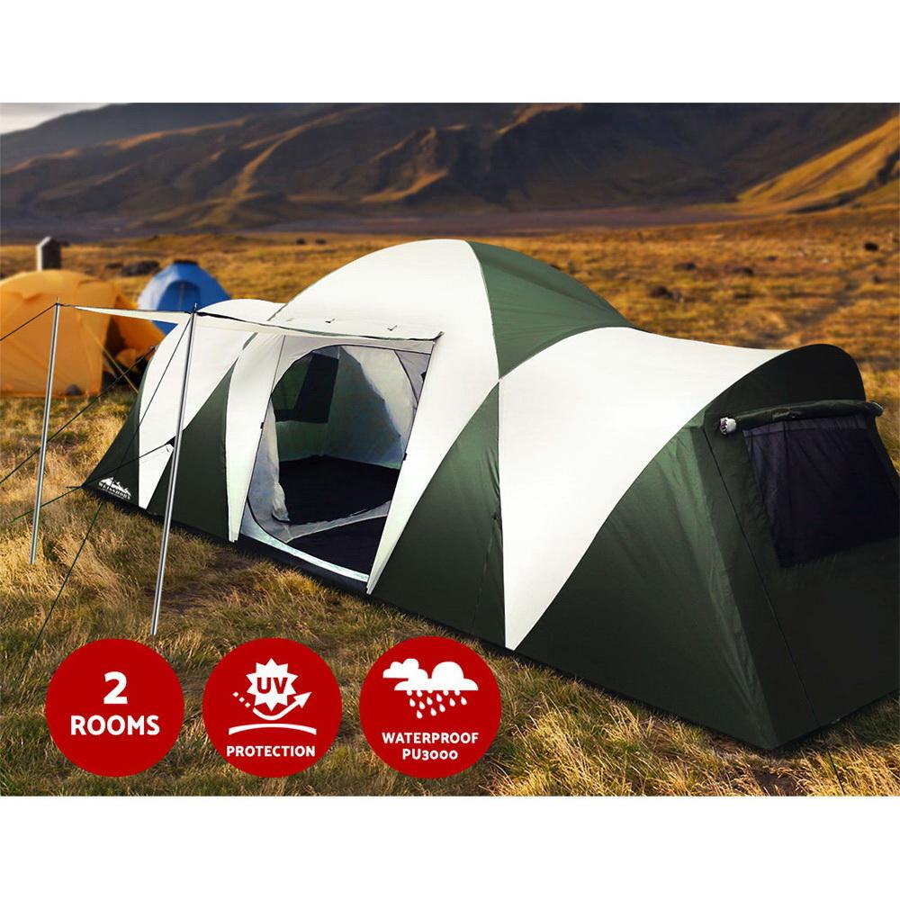 Weisshorn 12-person family camping tent set up in a scenic outdoor location, showcasing its spacious design and durable construction.