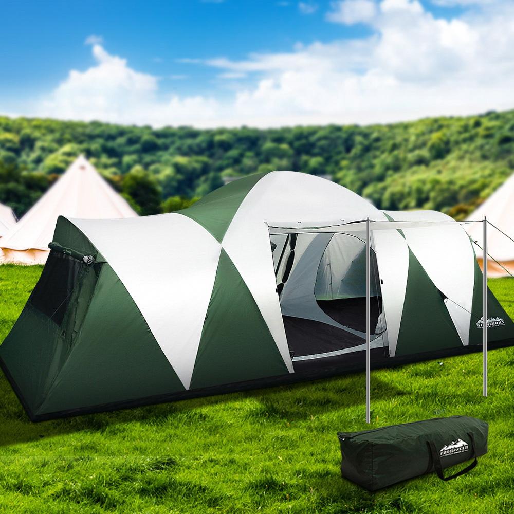 Weisshorn 12-person family camping tent set up in a scenic outdoor location, showcasing its spacious design and durable construction.