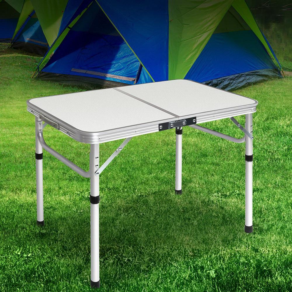 Weisshorn Foldable Kitchen Camping Table with adjustable height and strong aluminum frame, perfect for outdoor and indoor use.