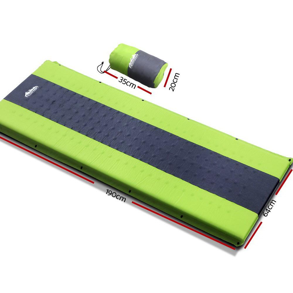 Weisshorn Self Inflating Mattress in green color, showcasing its smooth surface and durable design, ideal for camping.