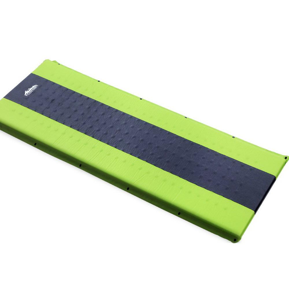 Weisshorn Self Inflating Mattress in green color, showcasing its smooth surface and durable design, ideal for camping.