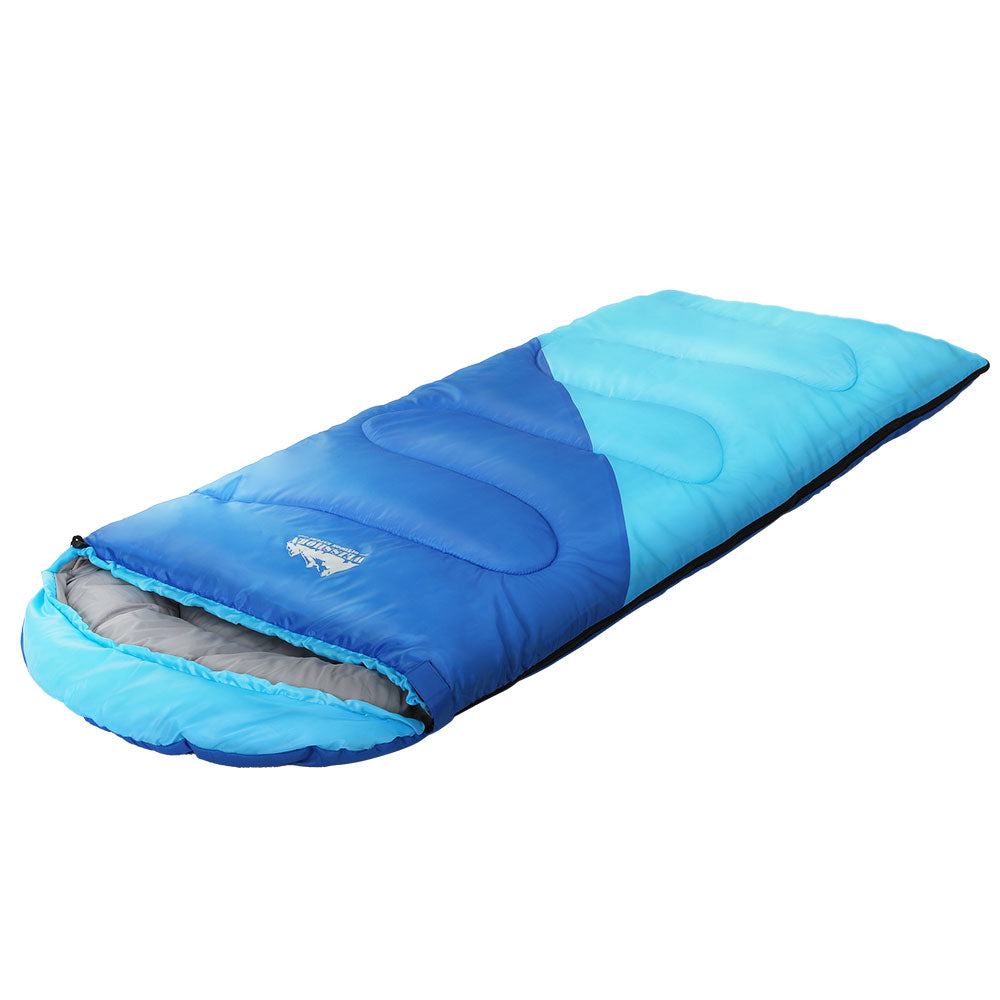 Weisshorn Sleeping Bag for kids in blue, featuring a soft polyester lining and adjustable strap, perfect for camping and hiking.