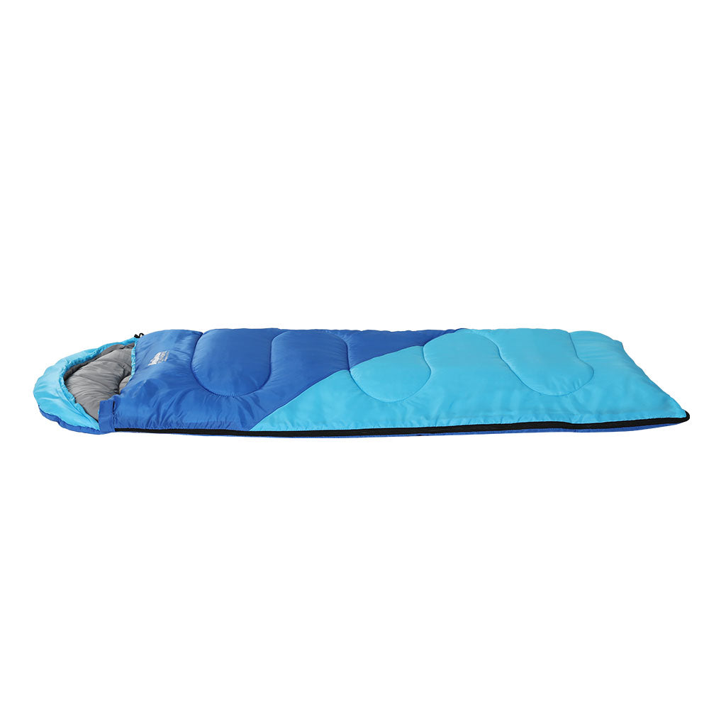 Weisshorn Sleeping Bag for kids in blue, featuring a soft polyester lining and adjustable strap, perfect for camping and hiking.