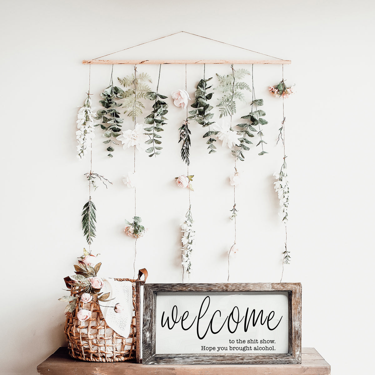 Humorous wooden sign reading 'Welcome to the Sh*t Show' with vibrant colors and a rustic frame, perfect for home decor.