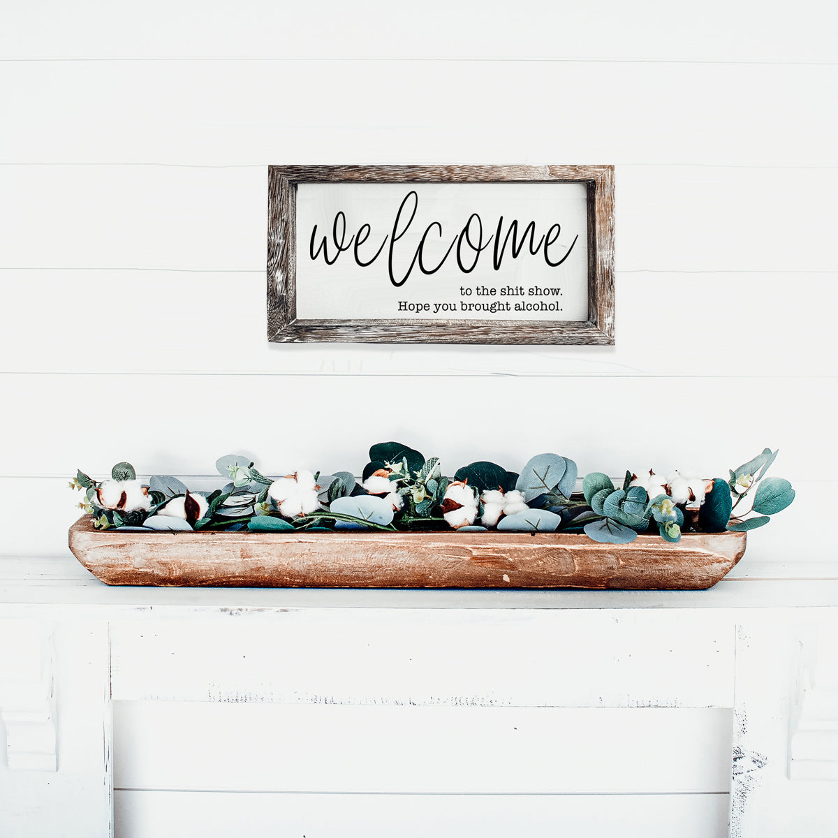 Humorous wooden sign reading 'Welcome to the Sh*t Show' with vibrant colors and a rustic frame, perfect for home decor.