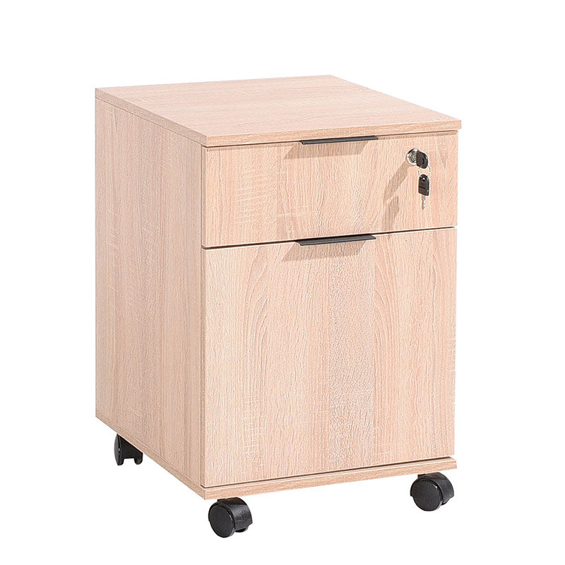 Wheeled Office Chest of Drawers PAKO in sonoma color, featuring a drawer and cupboard, designed for easy mobility.