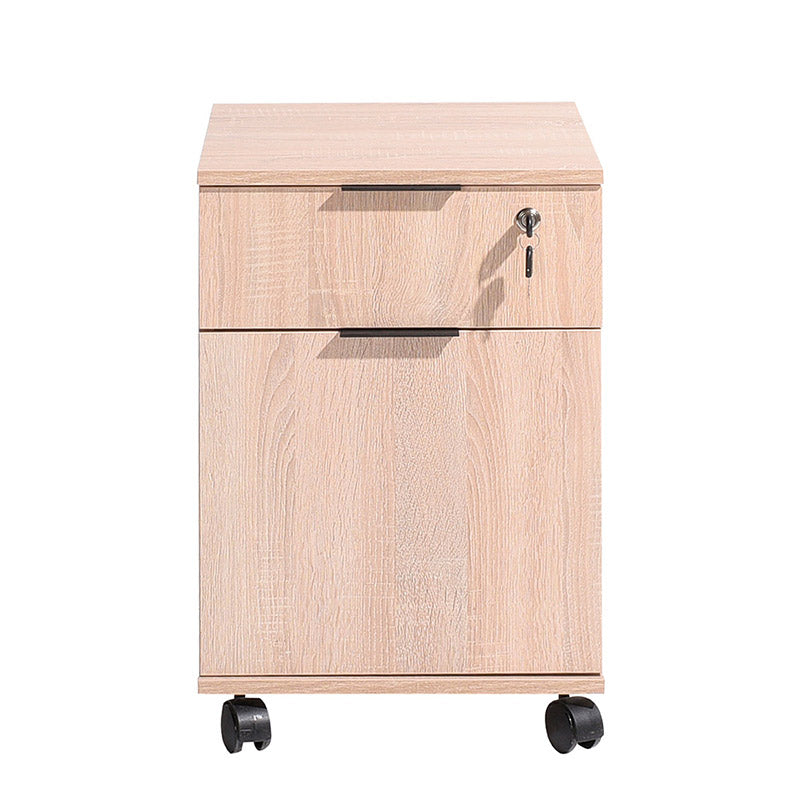 Wheeled Office Chest of Drawers PAKO in sonoma color, featuring a drawer and cupboard, designed for easy mobility.