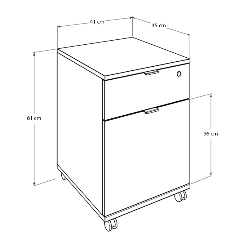 Wheeled Office Chest of Drawers PAKO in sonoma color, featuring a drawer and cupboard, designed for easy mobility.