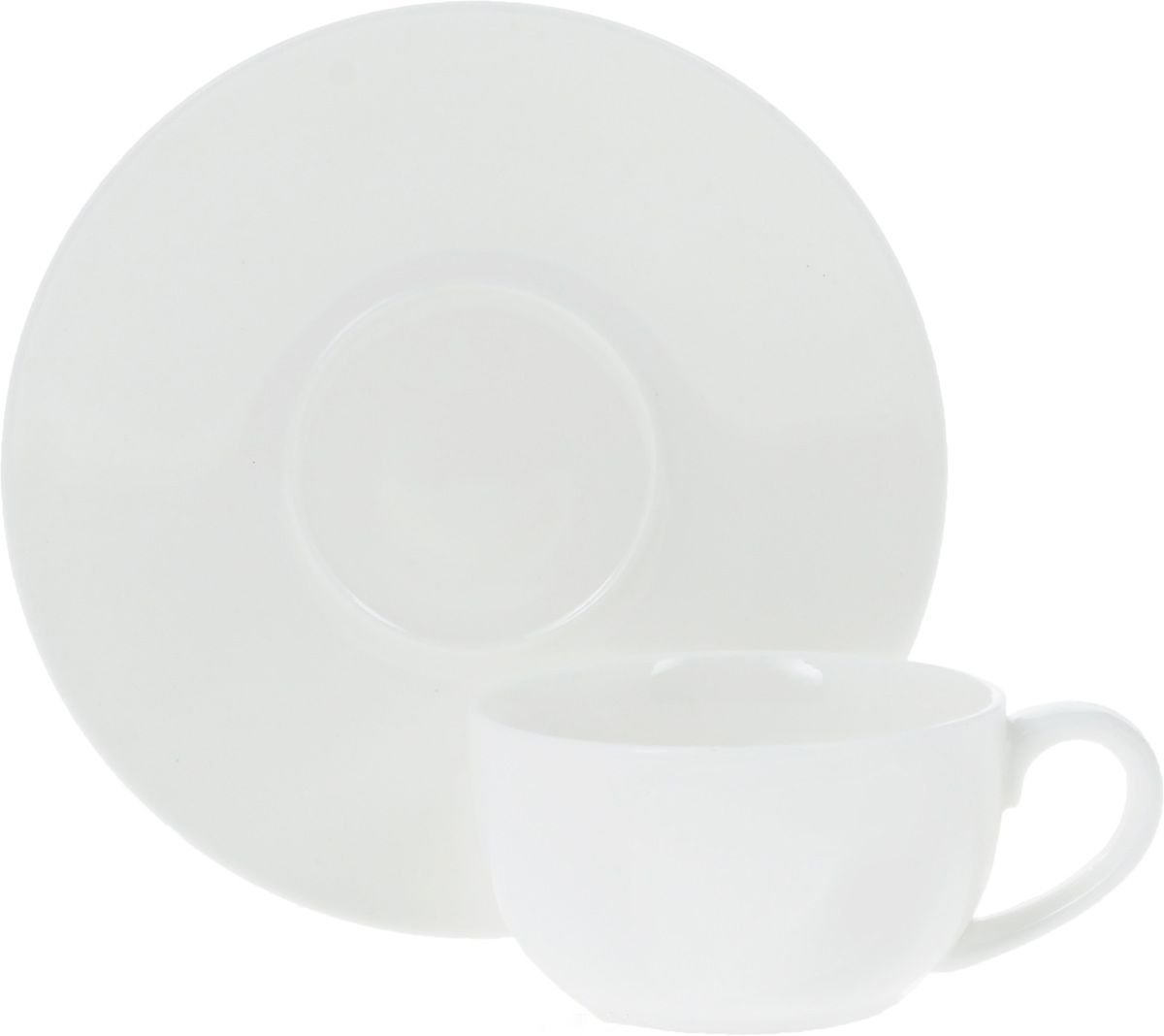 White porcelain coffee cup and saucer set, 3 oz capacity, elegantly designed for dining.