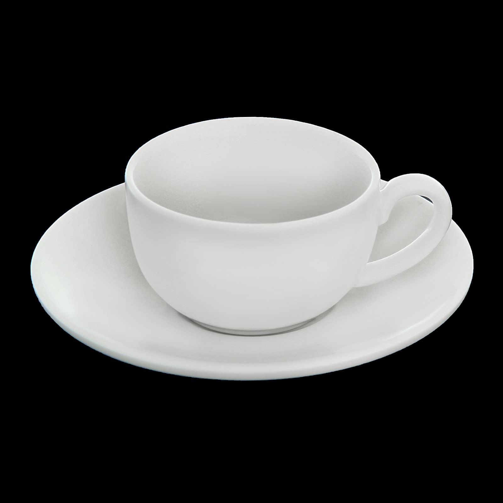 White porcelain coffee cup and saucer set, 3 oz capacity, elegantly designed for dining.