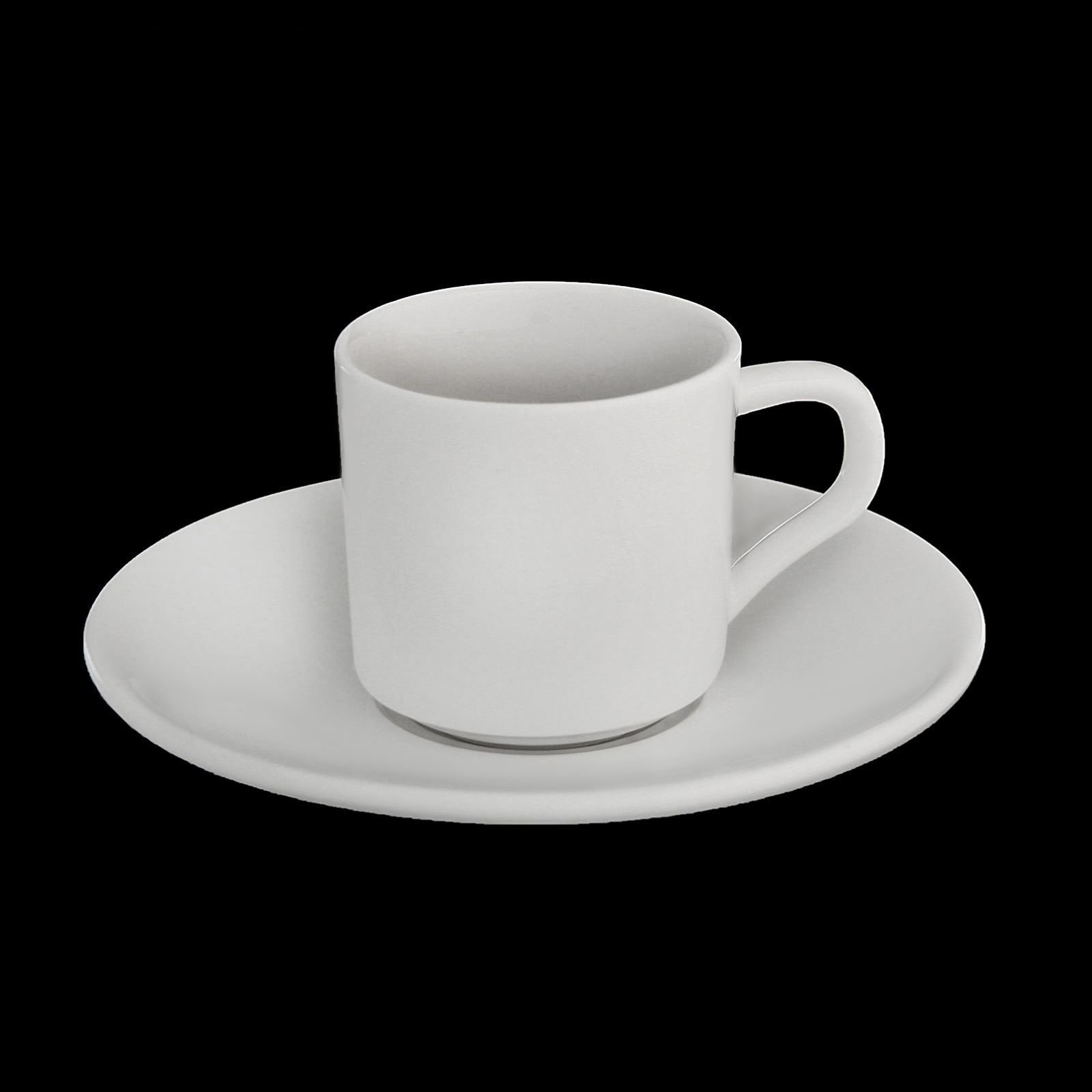 White 3 Oz Coffee Cup and Saucer set made of fine porcelain, featuring a sleek design suitable for various dining occasions.