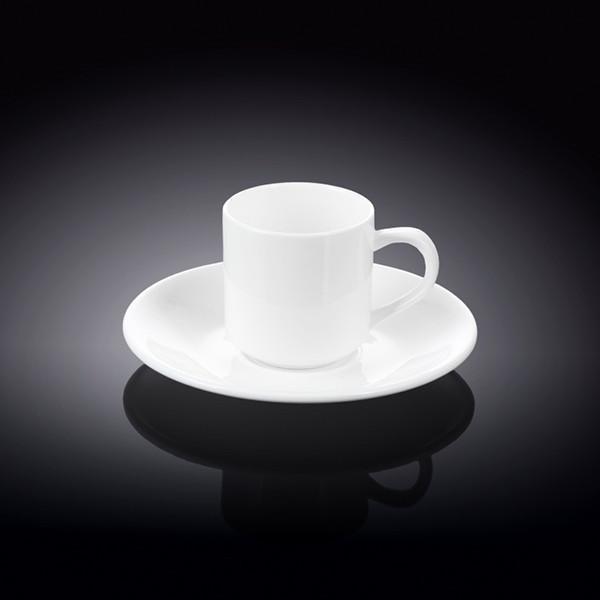 White 3 Oz Coffee Cup and Saucer set made of fine porcelain, featuring a sleek design suitable for various dining occasions.