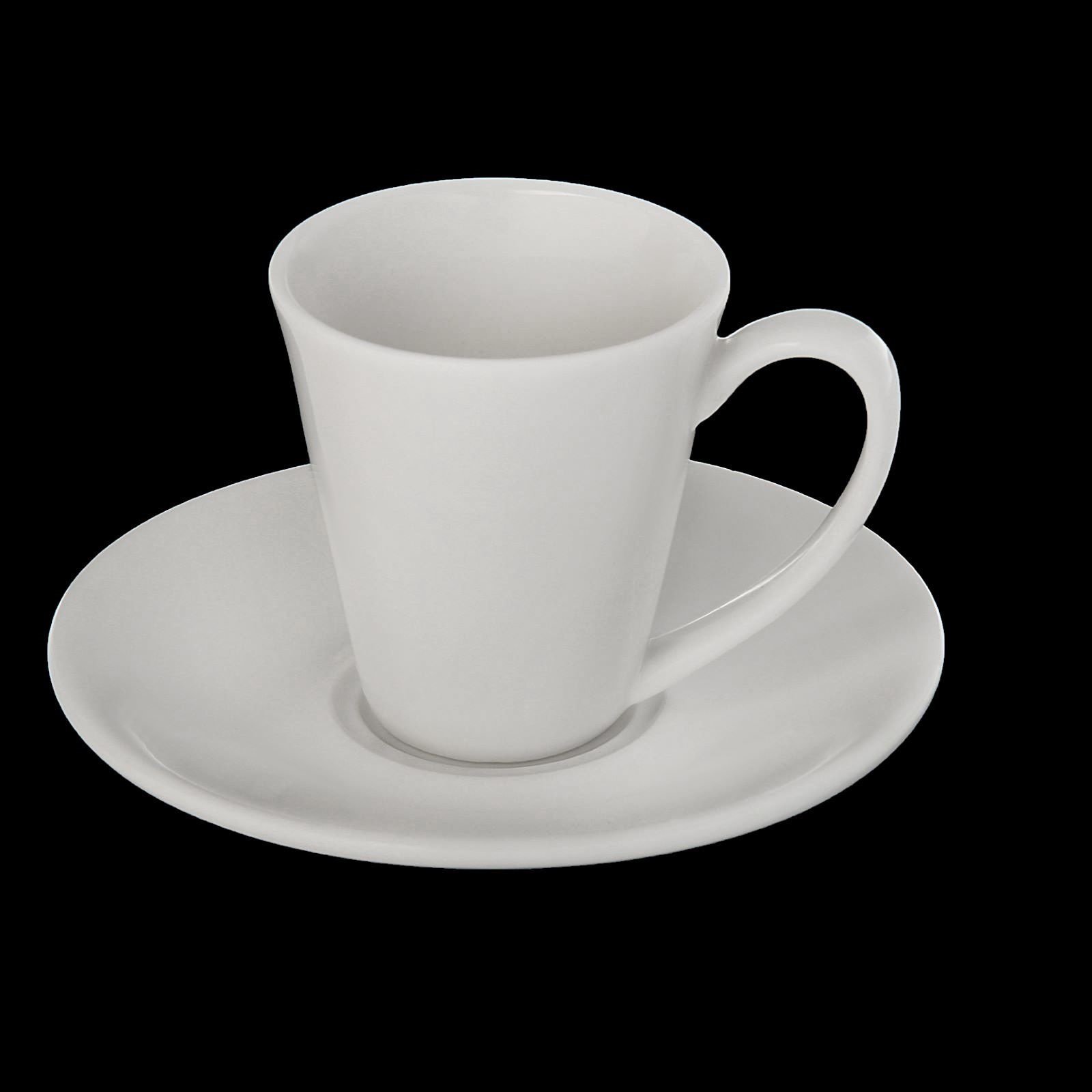 White porcelain coffee cup and saucer set, 4 oz capacity, elegant design for dining.