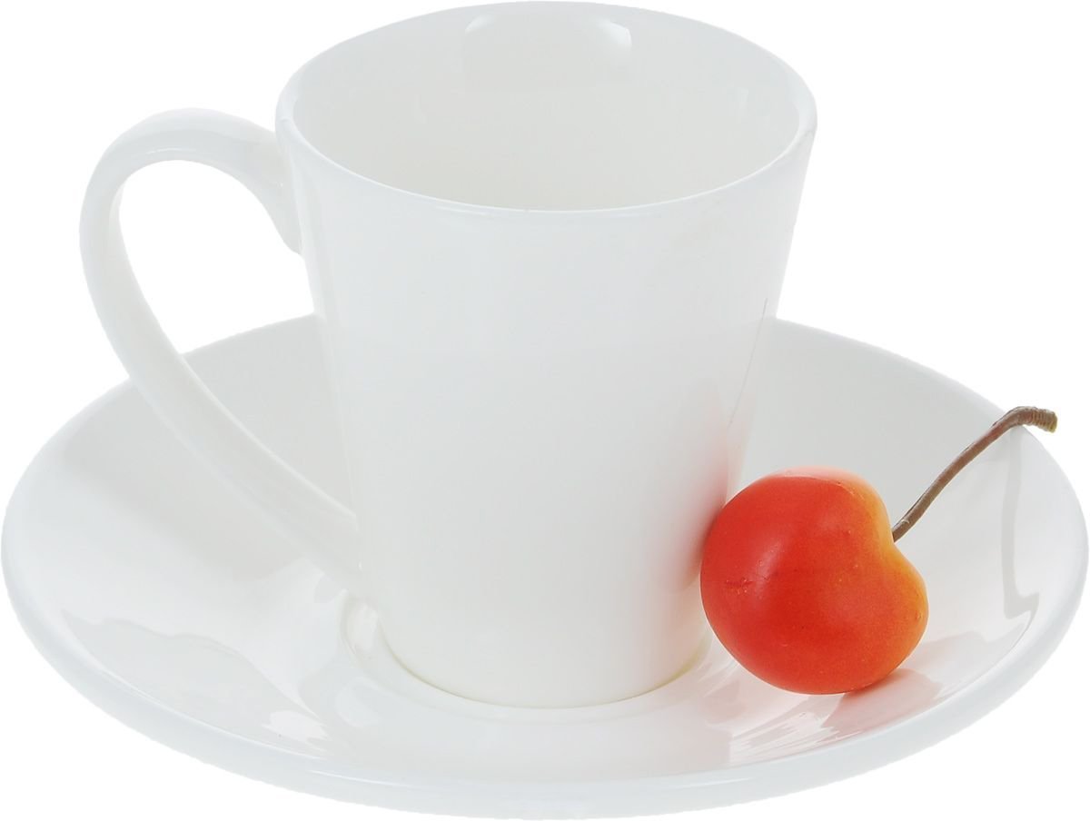 White porcelain coffee cup and saucer set, 4 oz capacity, elegant design for dining.