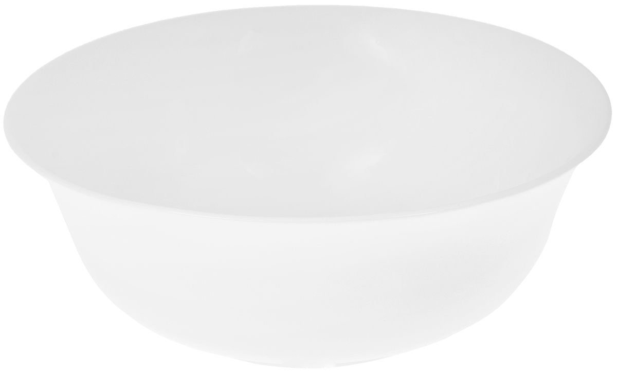 A classic 8-inch white porcelain bowl, perfect for serving soups, salads, and pasta, showcasing its elegant round design and rolled rim.