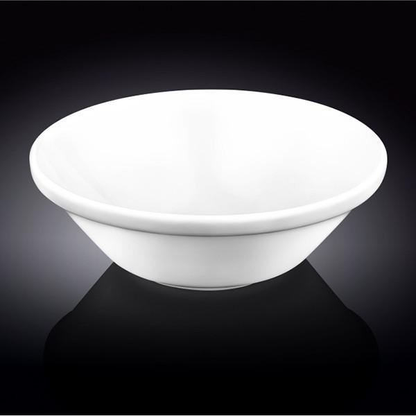 A classic 8-inch white bowl made of durable porcelain, ideal for serving soups, salads, and pasta, showcasing its elegant round design.