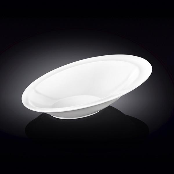 A stylish 11-inch white Caesar salad bowl made of durable porcelain, perfect for serving salads, soups, and pasta.