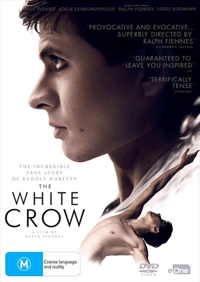 The White Crow DVD cover featuring Rudolf Nureyev in a ballet pose, showcasing the film's artistic theme.