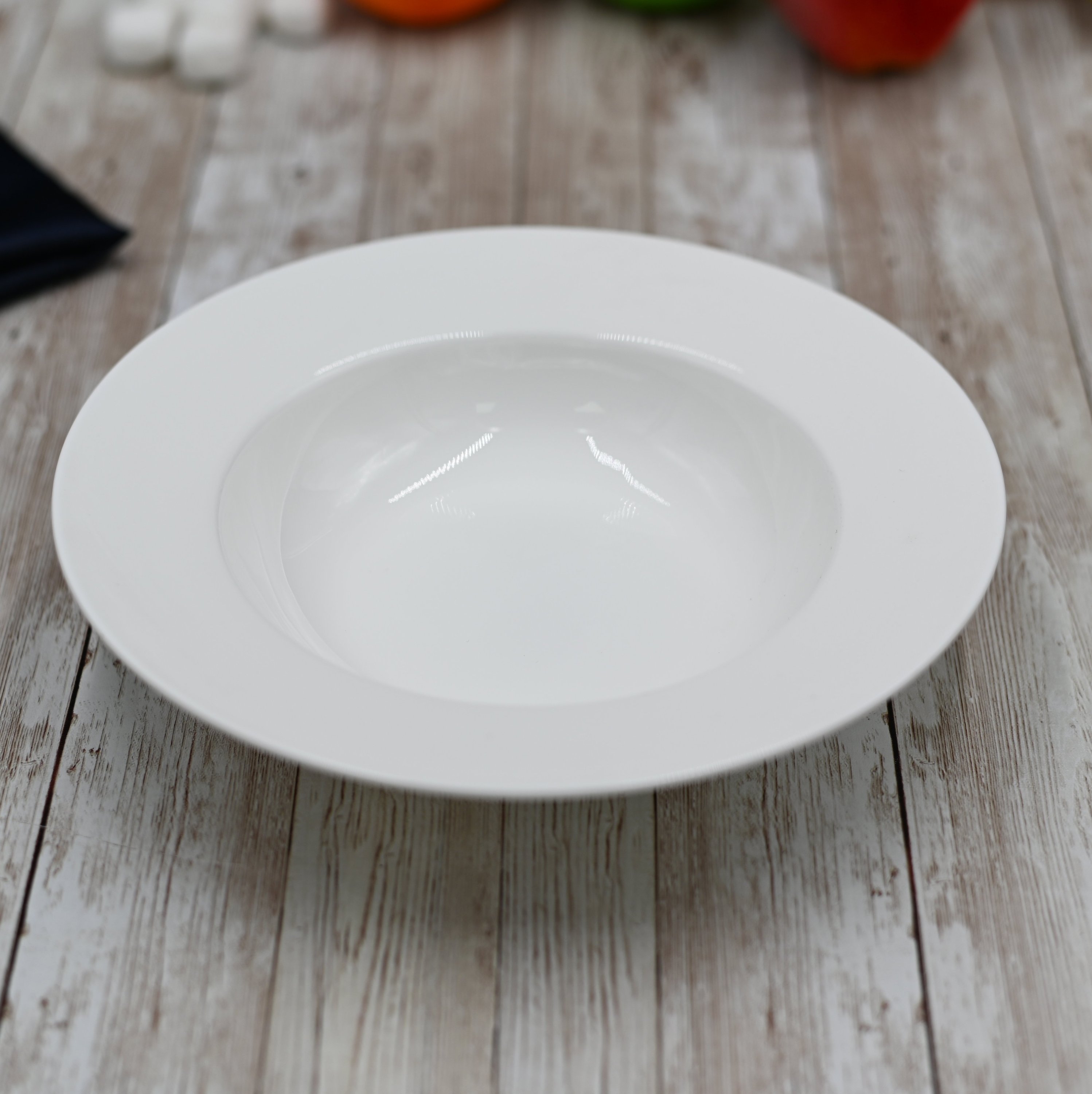 White Deep Plate 8 inch, elegant porcelain tableware for soups and appetizers, featuring a rolled rim and durable design.