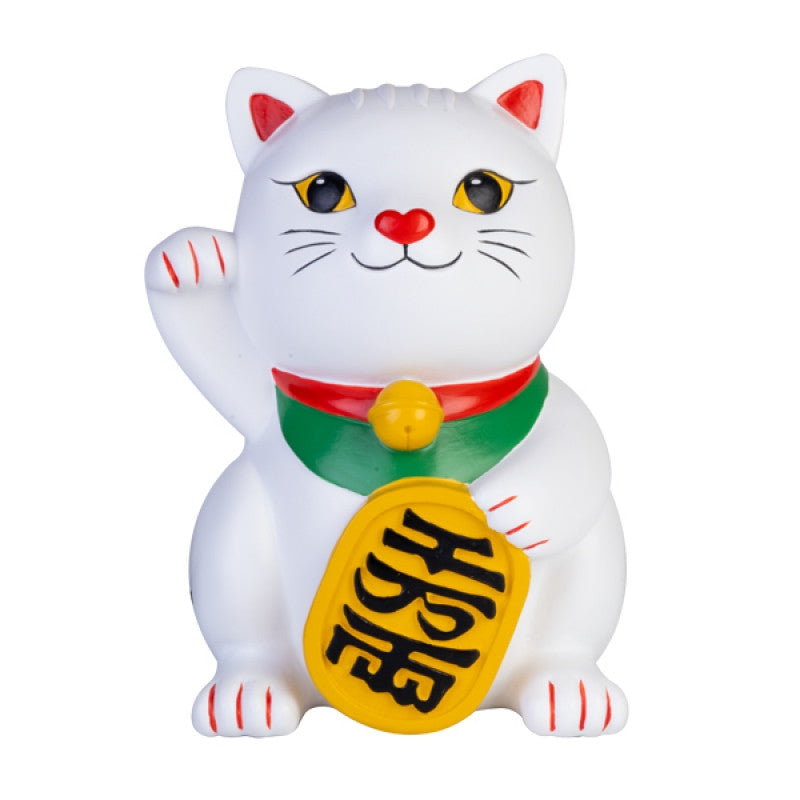 A white lucky cat table lamp featuring traditional design elements, perfect for home decor and lighting.