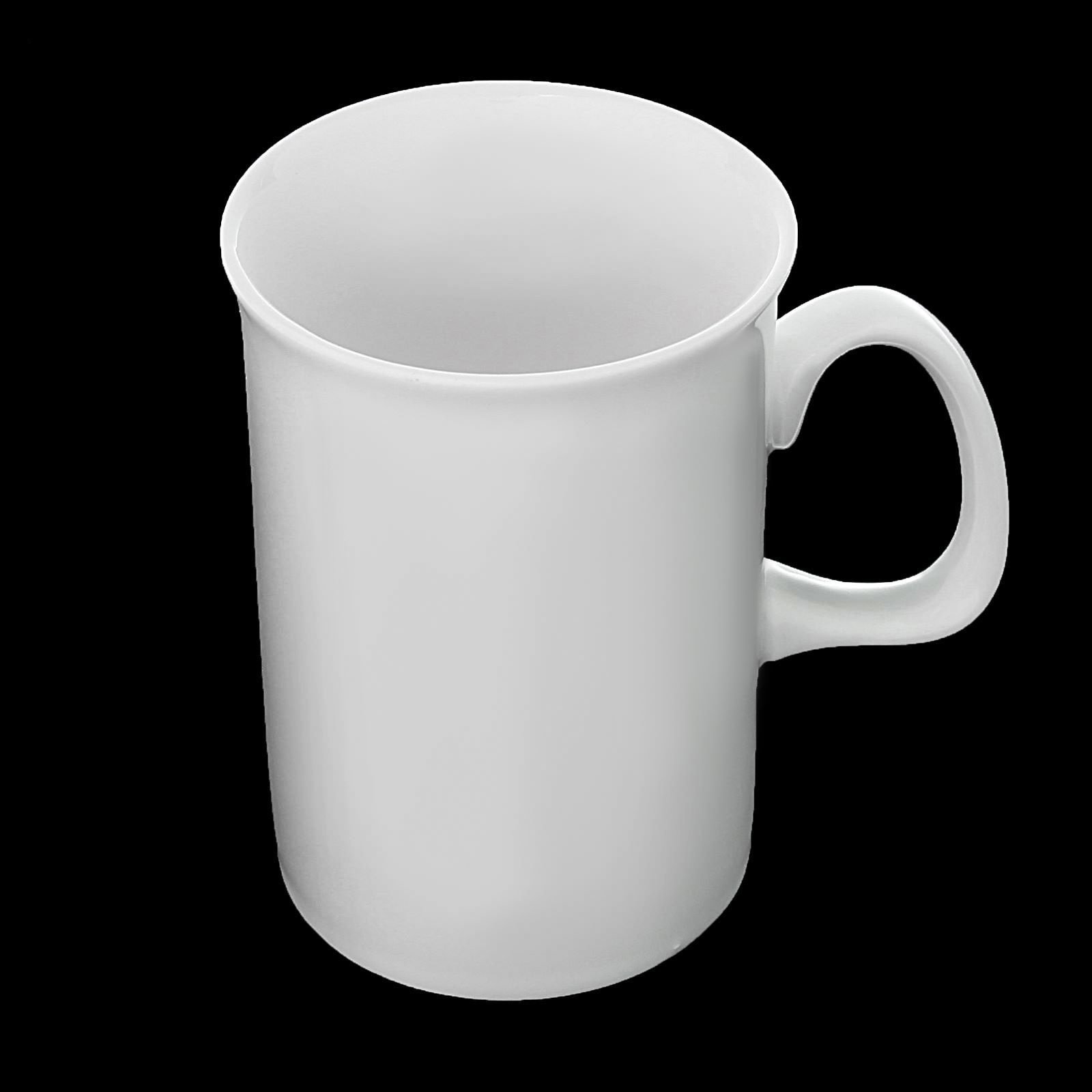 A stylish WILMAX white porcelain mug, 10 oz capacity, showcasing its elegant design and smooth finish, perfect for coffee or tea.