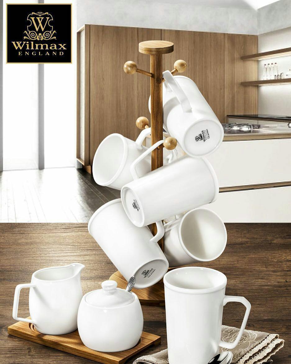 Elegant WILMAX White Mug, 16 oz porcelain, perfect for coffee and tea, stylish design, microwave and dishwasher safe.