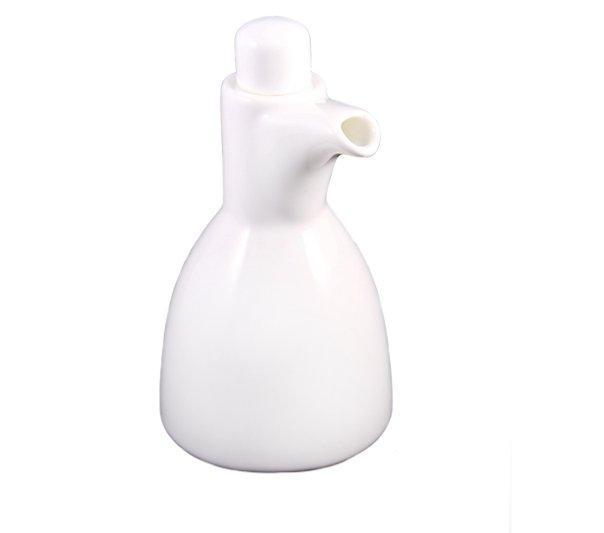 Elegant white porcelain oil and vinegar bottle, 8 oz capacity, perfect for stylish table settings.