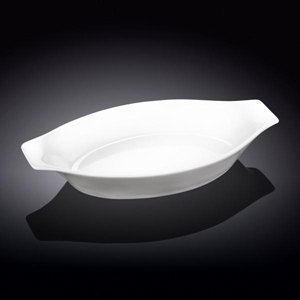 WILMAX White Oval Casserole Baking Dish, 8 inches, fine porcelain, elegant design for oven-to-table serving.