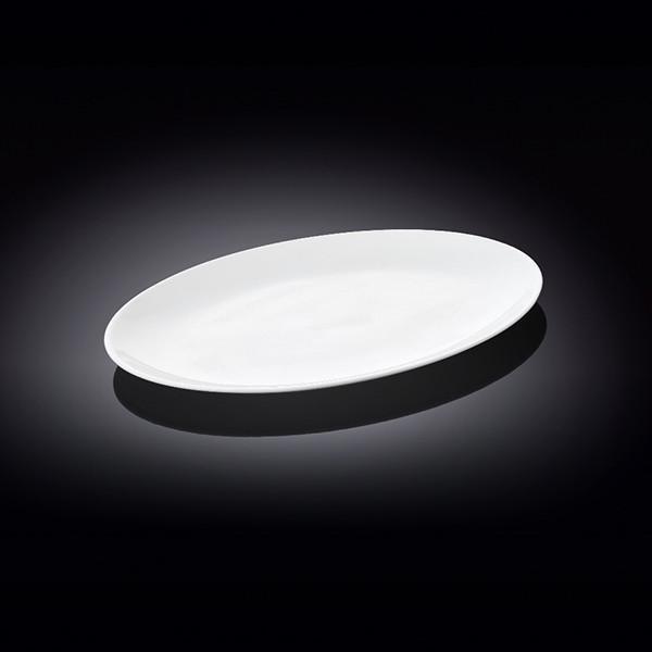 Elegant white oval platter measuring 12 inches, perfect for serving various dishes.