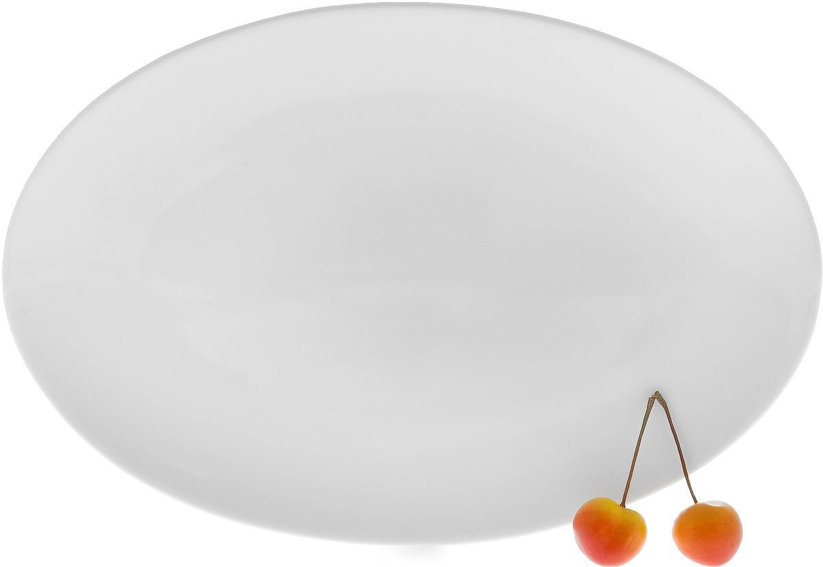 Elegant white oval platter measuring 12 inches, perfect for serving various dishes.