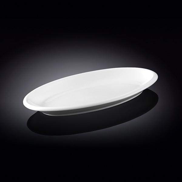 Elegant Wilmax White Oval Plate, 14.5 inches, perfect for serving various dishes.