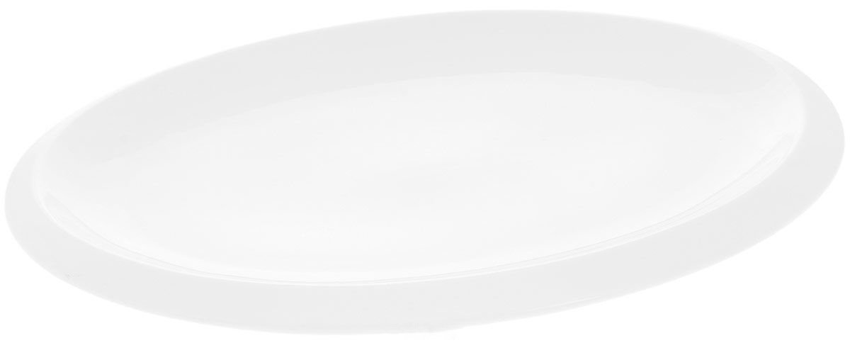 Elegant white oval platter measuring 14 inches, perfect for serving various dishes, made from high-quality porcelain.