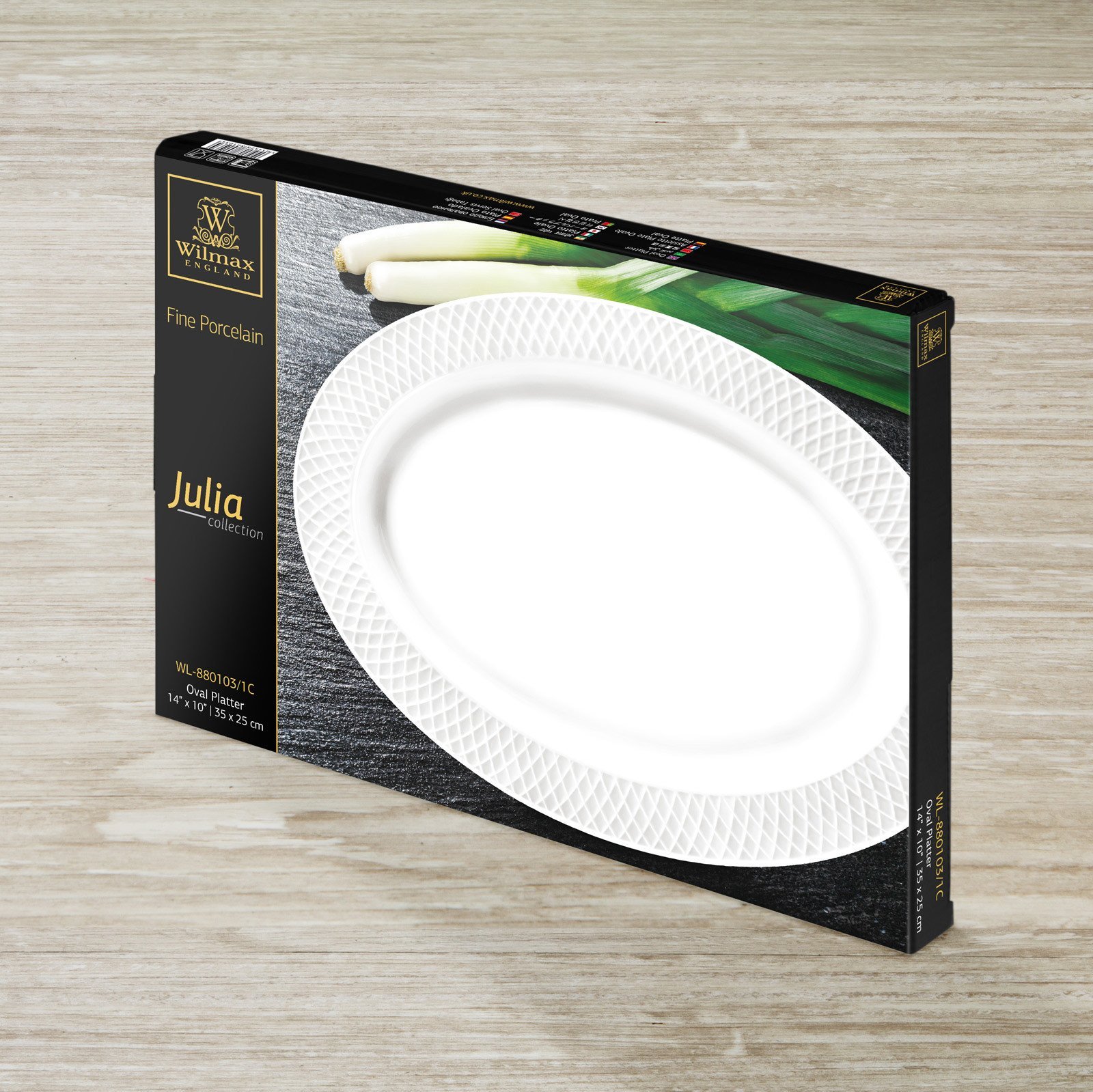 Elegant white oval platter with embossed wide rim, perfect for serving various dishes.