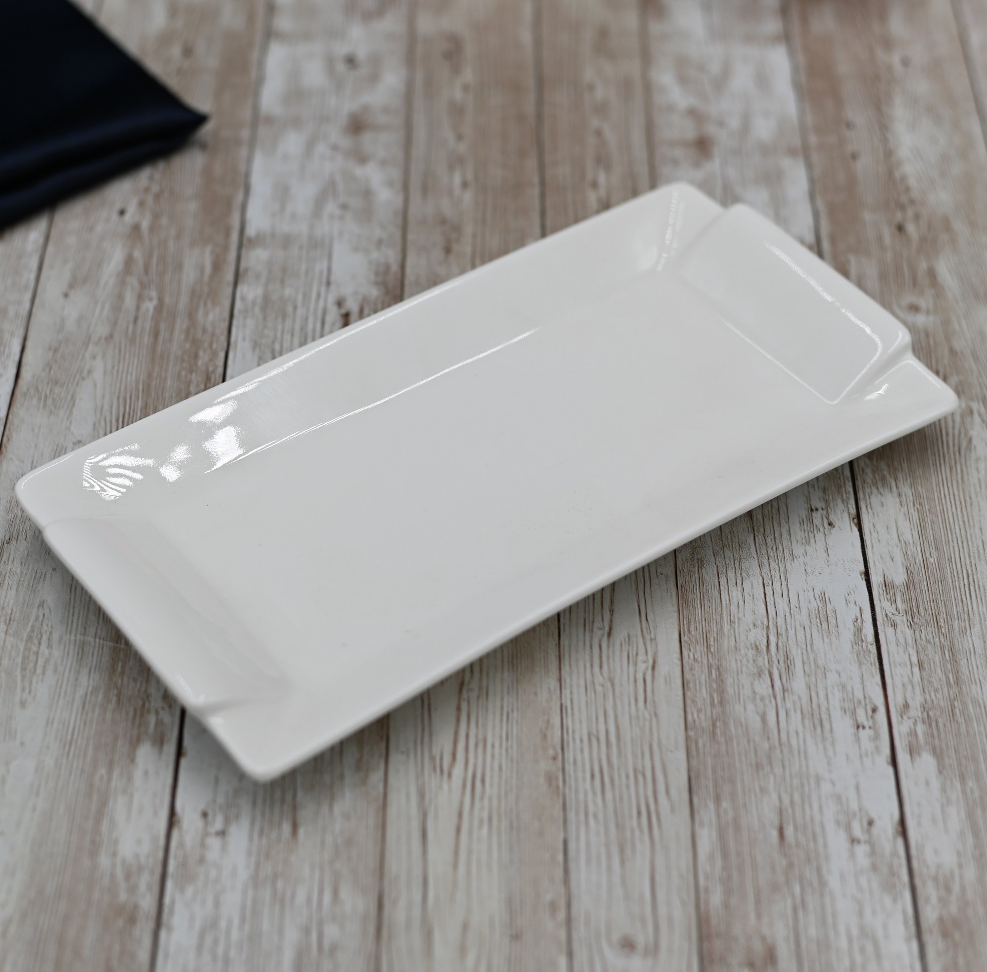 Wilmax White Rectangular Platter measuring 13.5 inches by 7 inches, showcasing its elegant design and high-quality porcelain material.